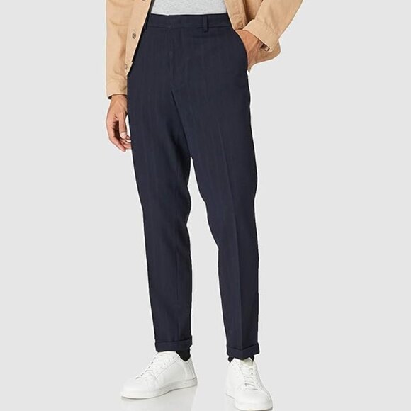 Scotch & Soda Navy Windowpane Straight Leg Pants Size 34 | Wrinkle-Free - Picture 1 of 13